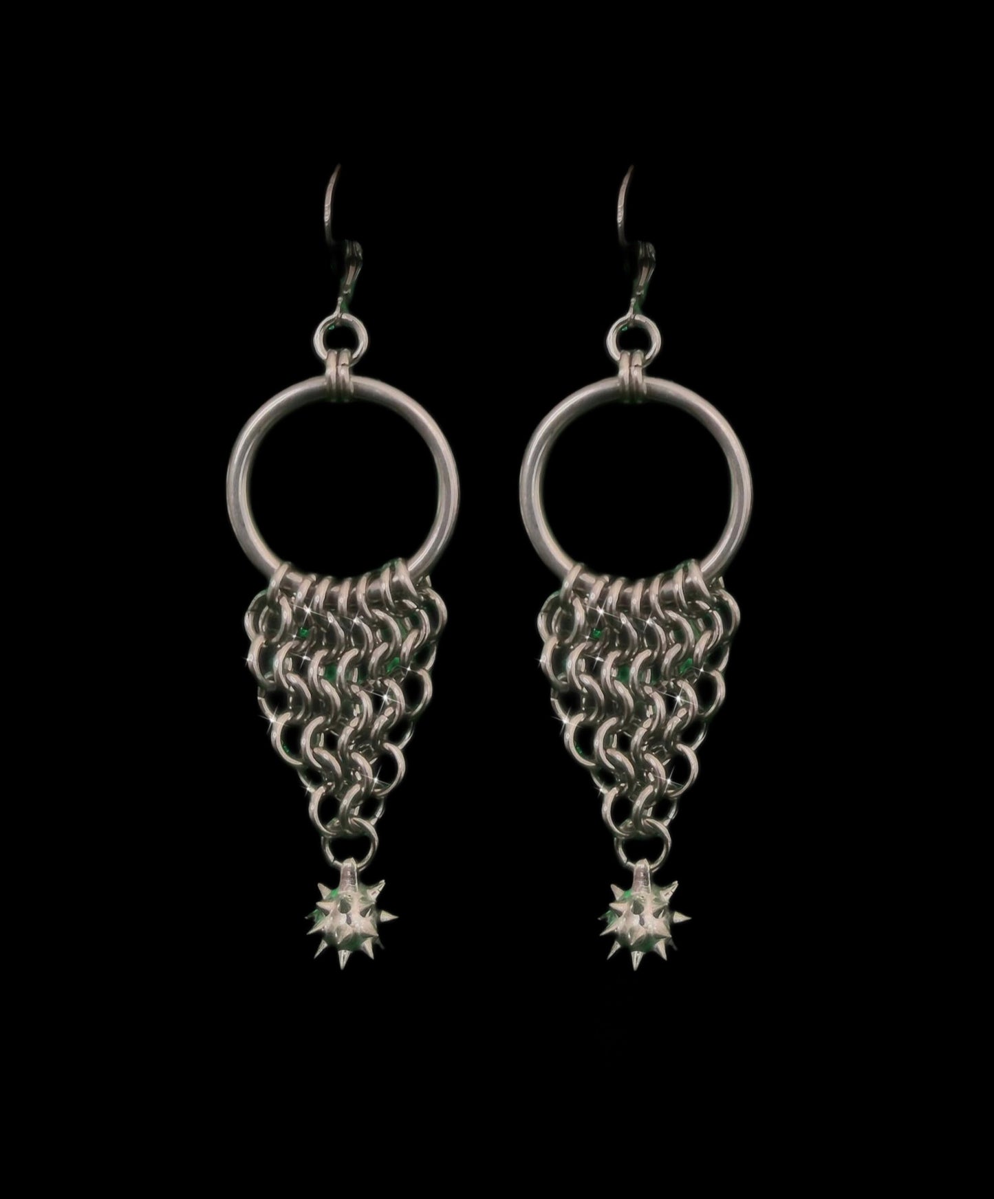 Chainmaille flail earrings. Handmade - Chainmail - Mace - Morning star - O ring - Goth