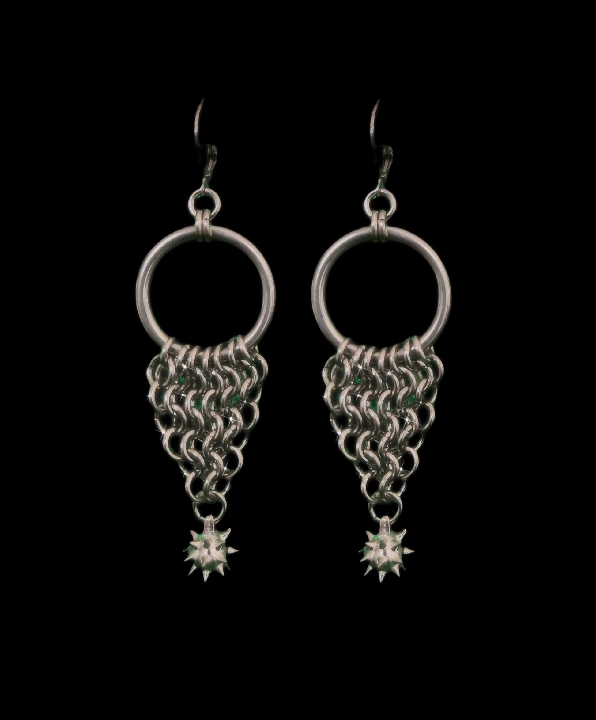 Chainmaille flail earrings. Handmade - Chainmail - Mace - Morning star - O ring - Goth