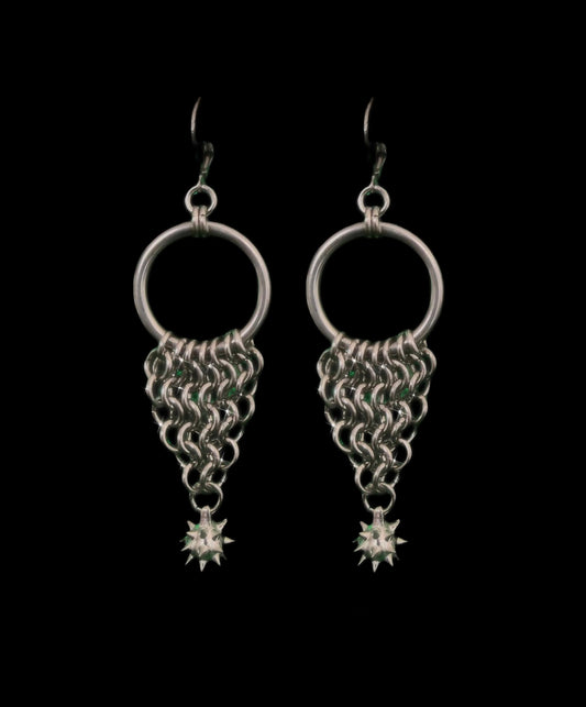 Chainmaille flail earrings. Handmade - Chainmail - Mace - Morning star - O ring - Goth